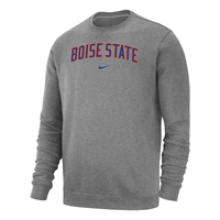 Image of BOISE STATE CREW ARCH WORDMARK CLUB FLEECE NIKE -  greyheather